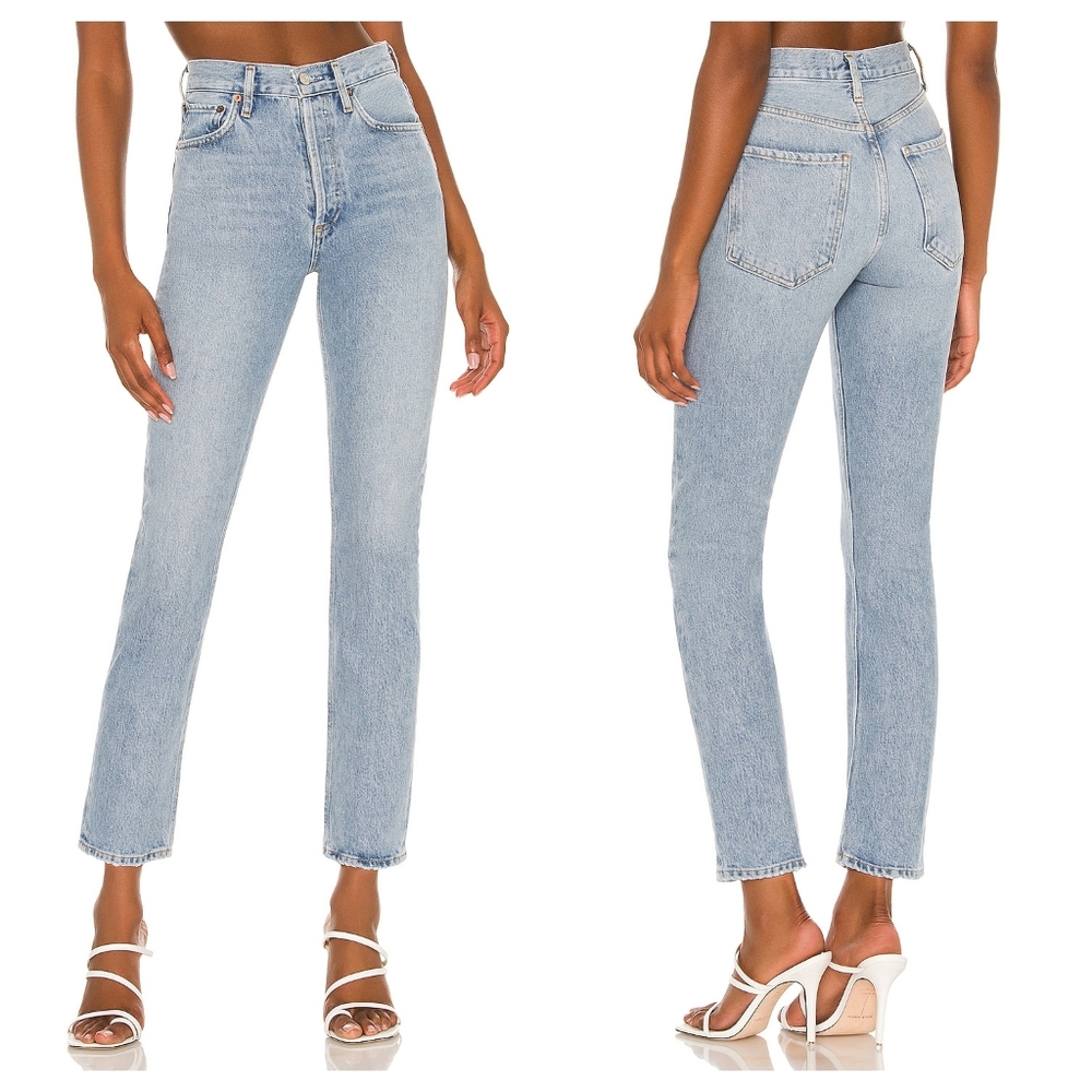 AGOLDE Riley High Rise Straight Crop Jeans in Dimension Light Blue Wash 31